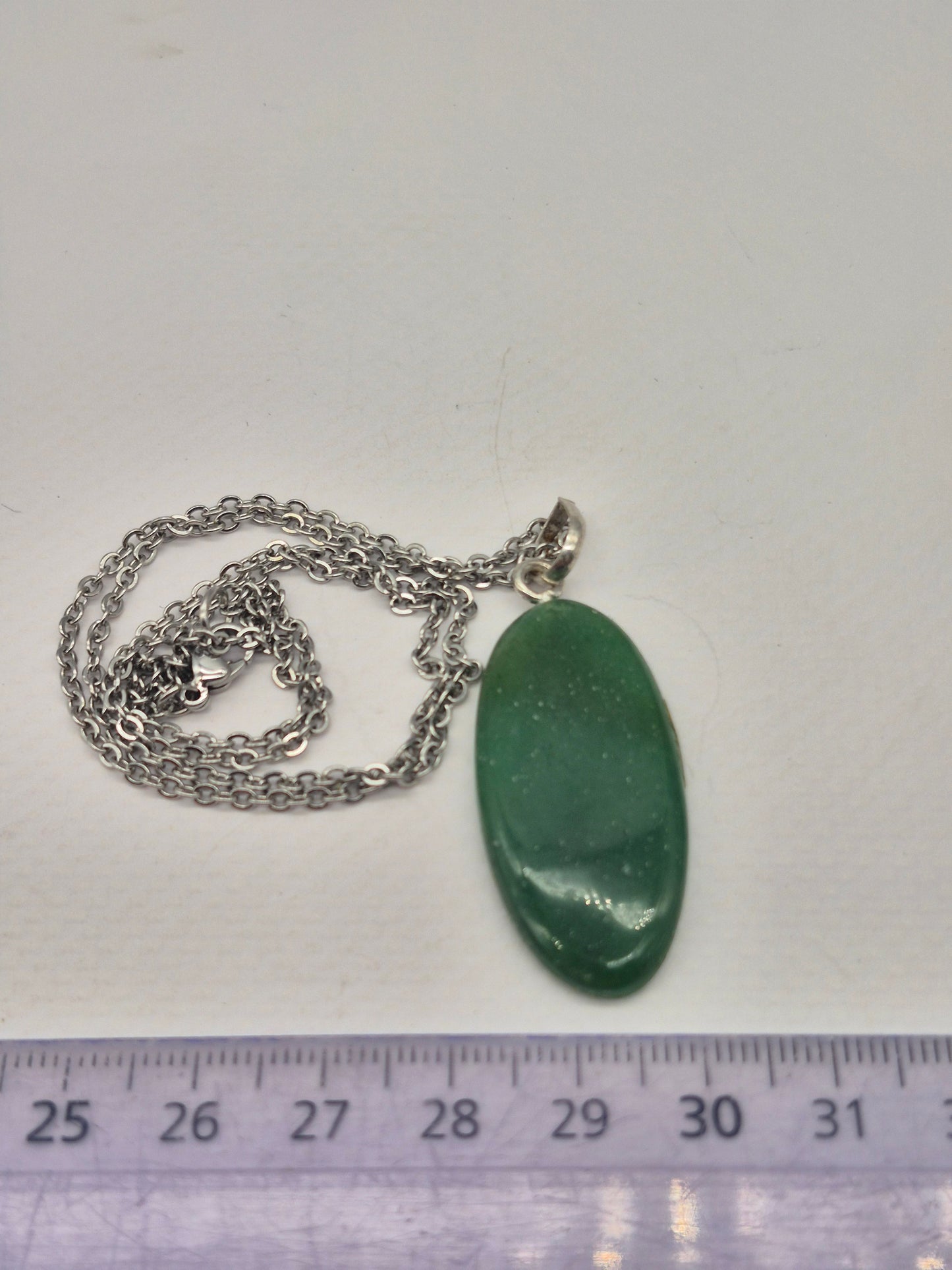 Green Aventurine Necklace – Crystal Pendant with Stainless Steel ChaiN, Silver Hoop