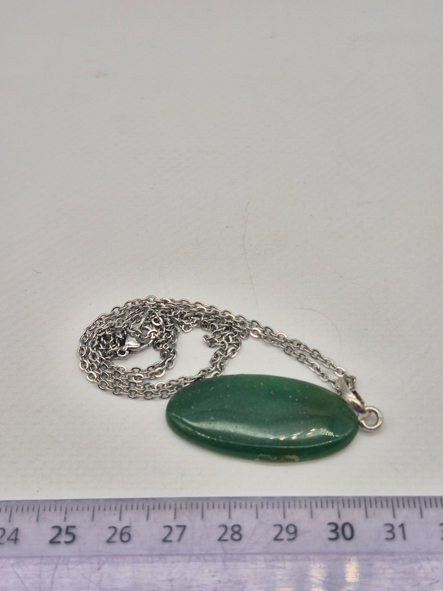 Green Aventurine Necklace – Crystal Pendant with Stainless Steel ChaiN, Silver Hoop