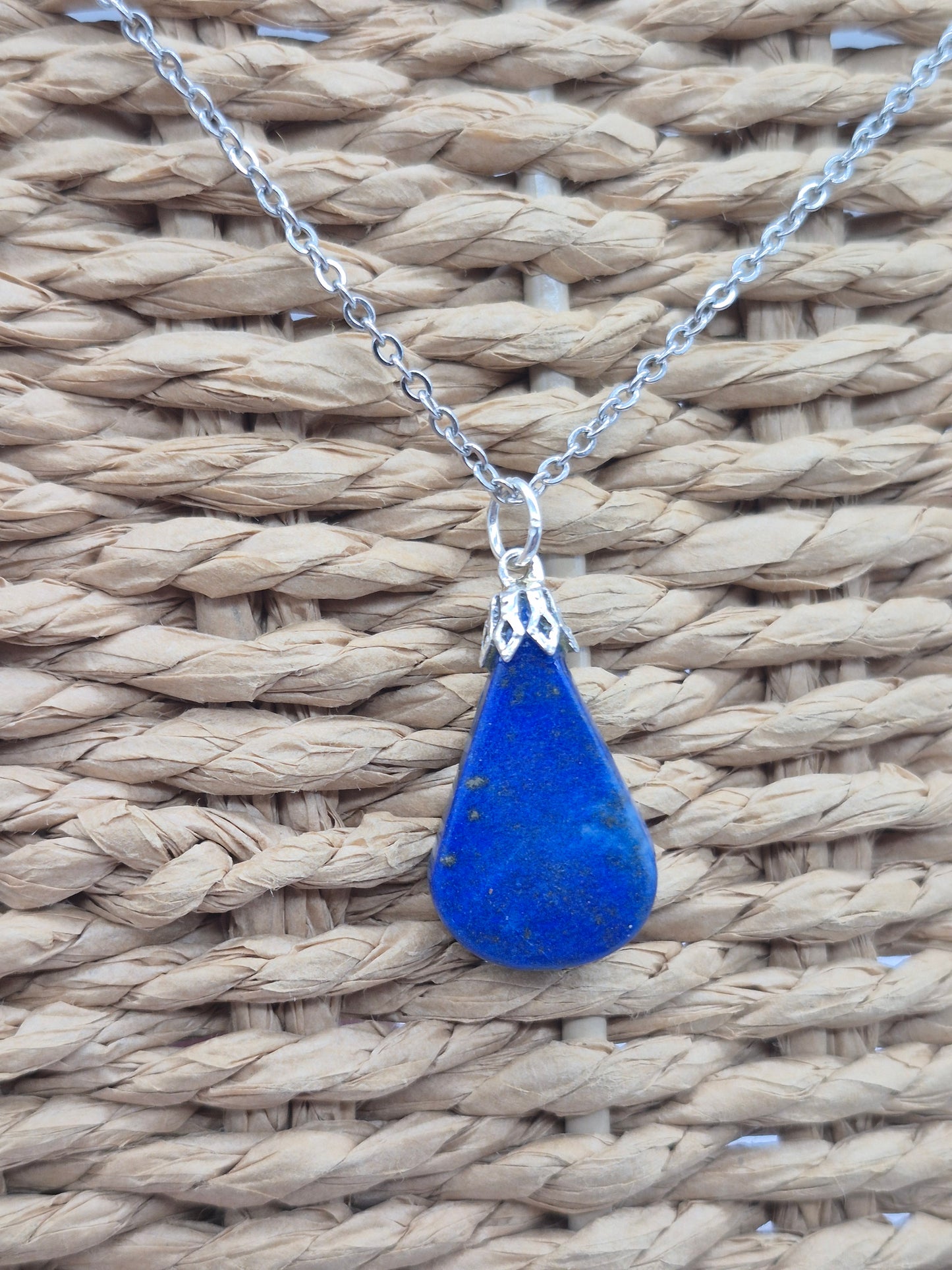 Lapi Lazuli Crystal Necklace, Lapis Lazuli Pendant Silver Hoop