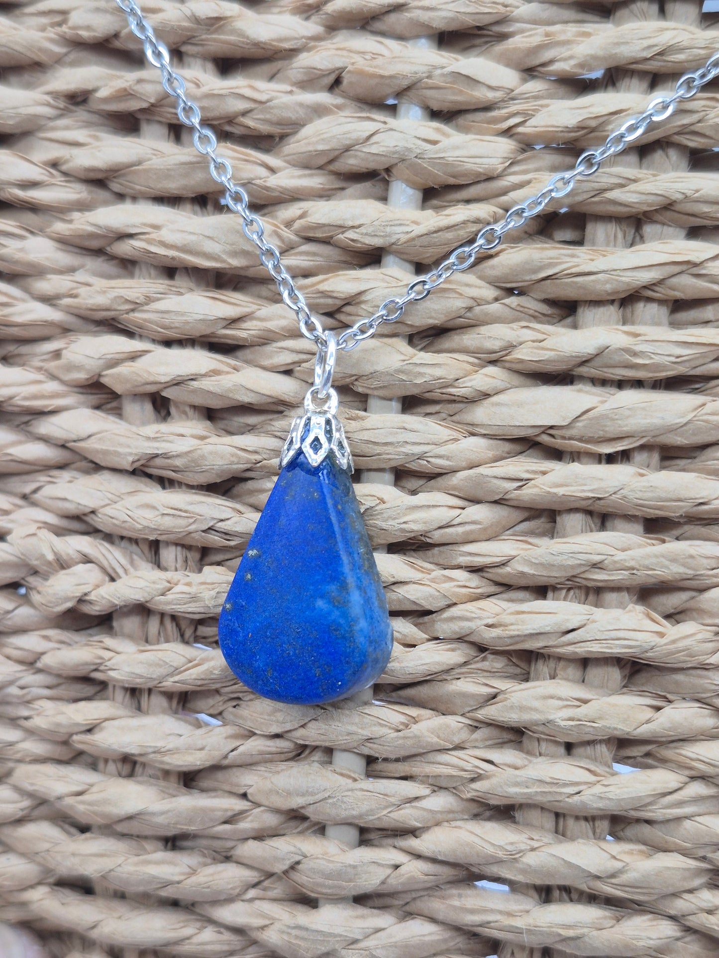 Lapi Lazuli Crystal Necklace, Lapis Lazuli Pendant Silver Hoop