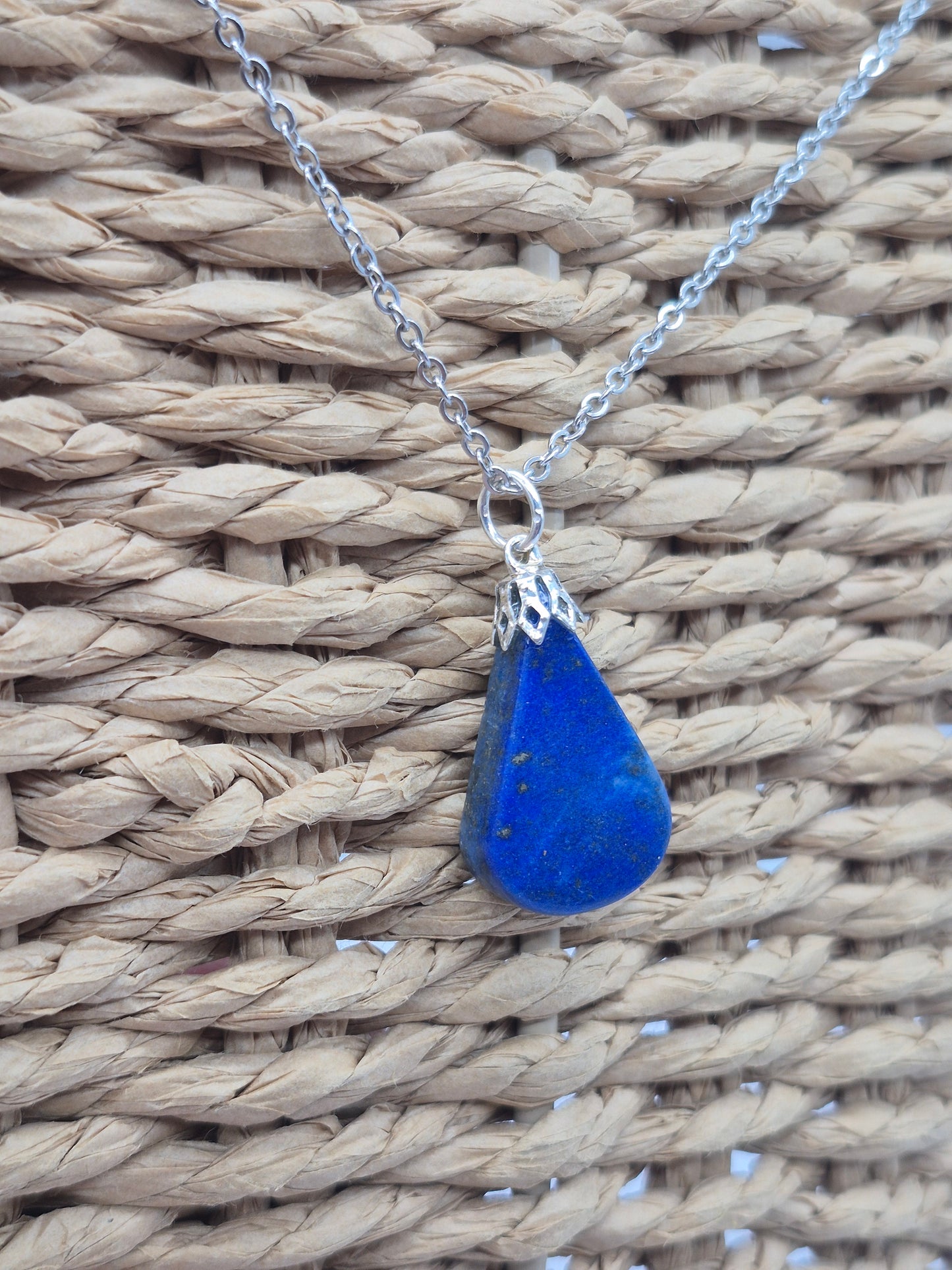 Lapi Lazuli Crystal Necklace, Lapis Lazuli Pendant Silver Hoop