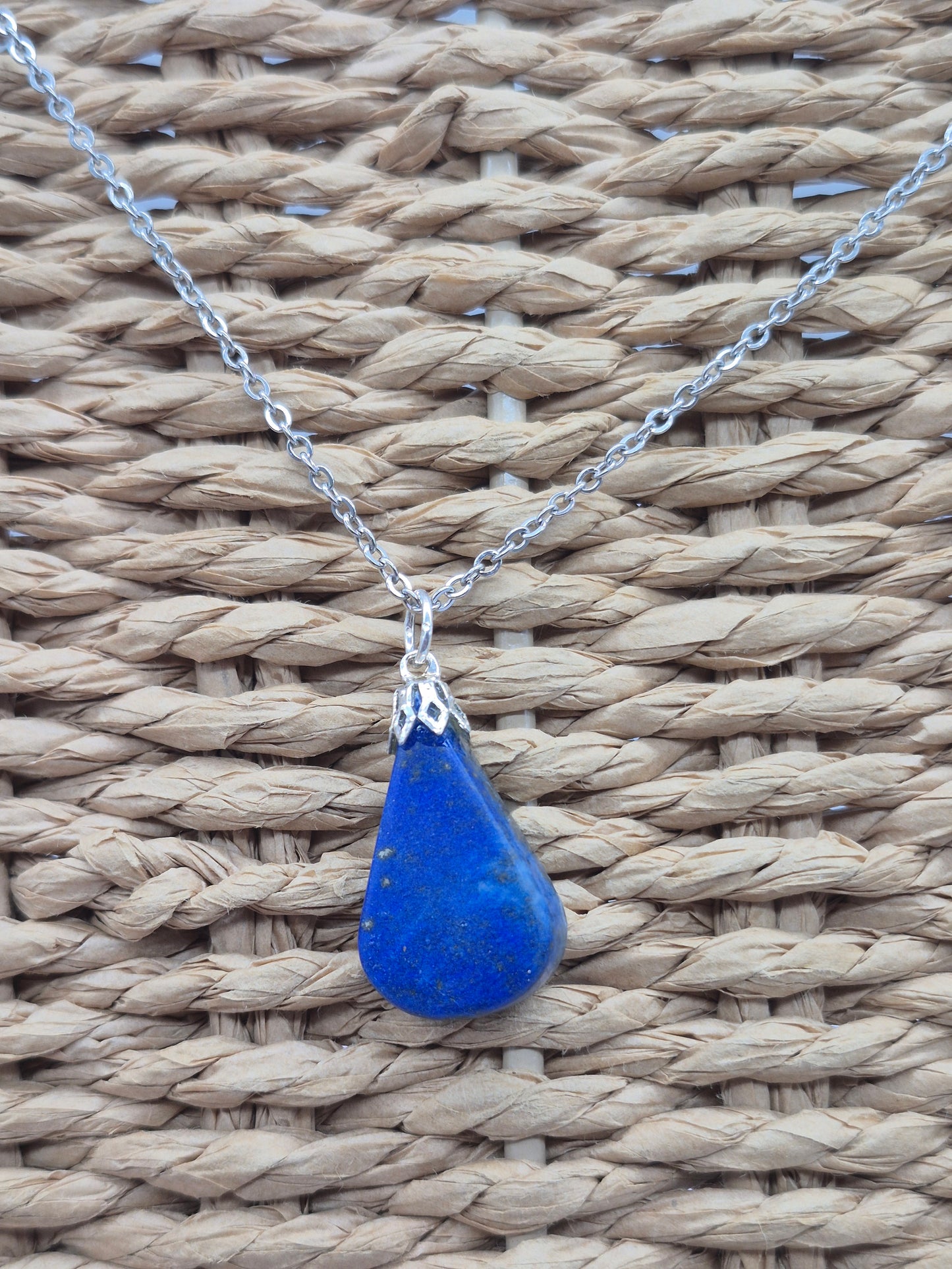 Lapi Lazuli Crystal Necklace, Lapis Lazuli Pendant Silver Hoop
