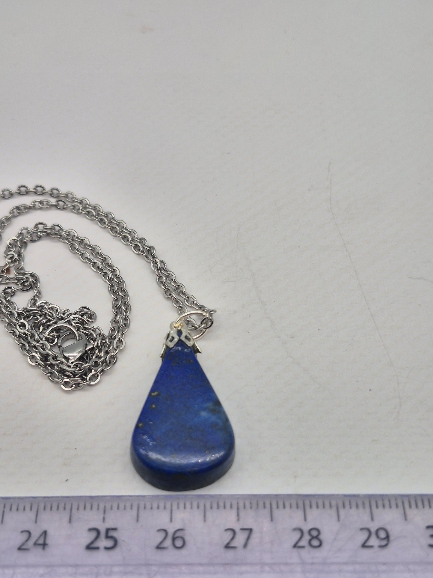 Lapi Lazuli Crystal Necklace, Lapis Lazuli Pendant Silver Hoop