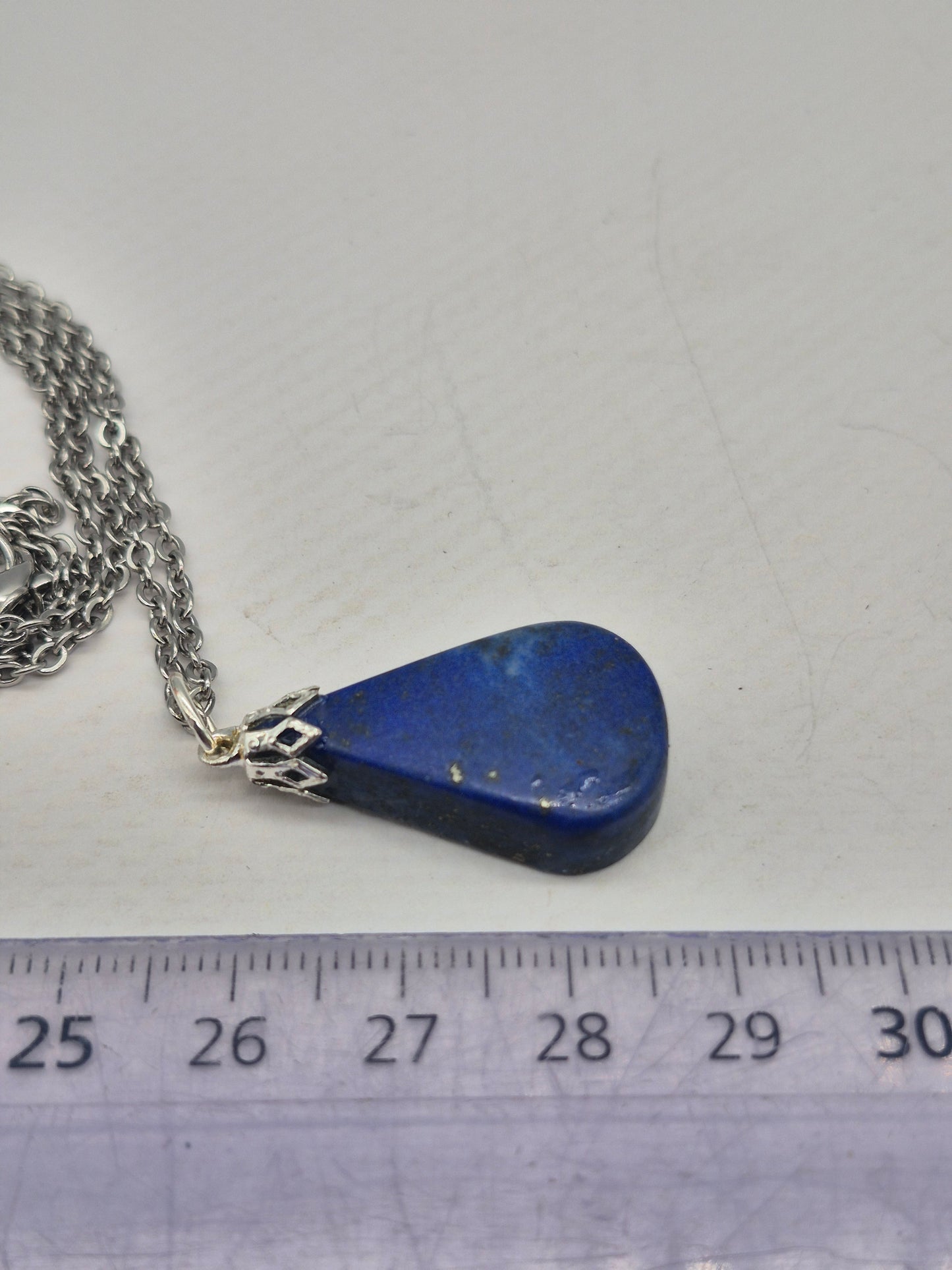 Lapi Lazuli Crystal Necklace, Lapis Lazuli Pendant Silver Hoop