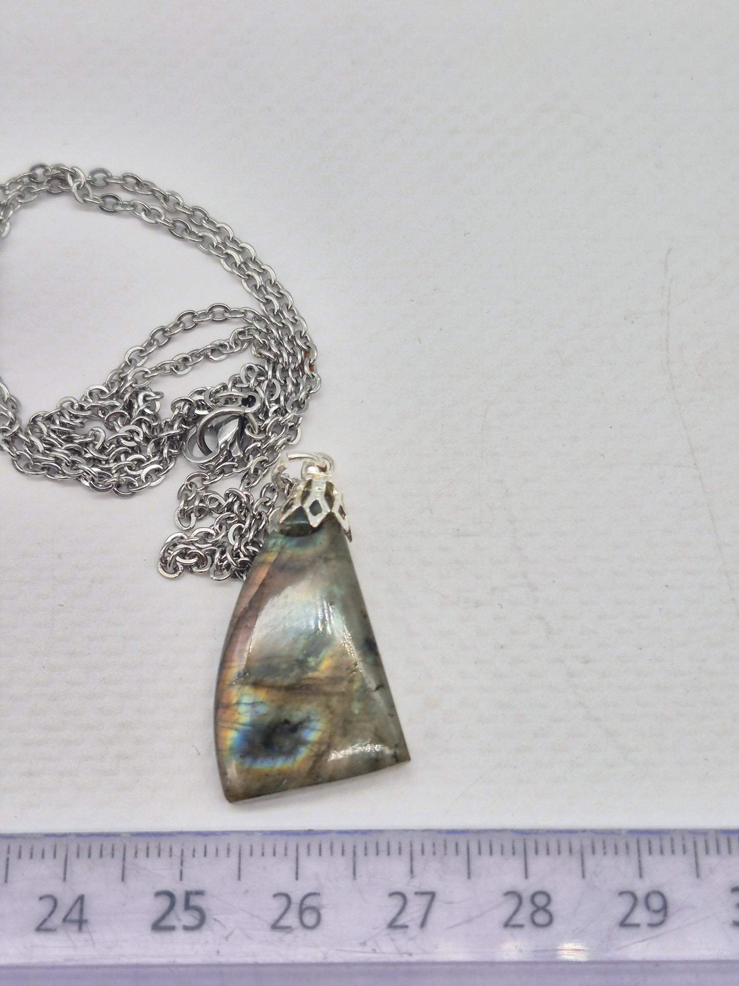 Labradorite Pendant Silver Hoop, Stailness steel Chain, Healing Crystal