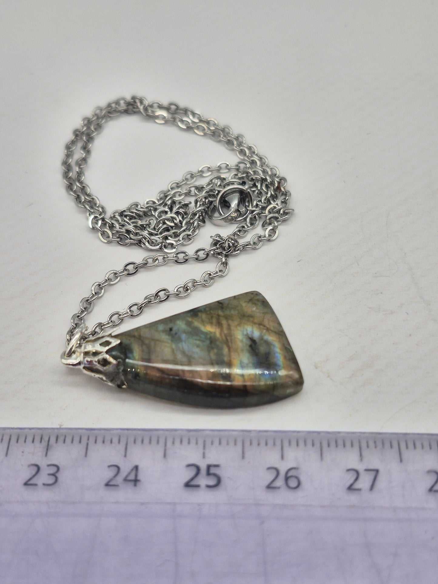 Labradorite Pendant Silver Hoop, Stailness steel Chain, Healing Crystal