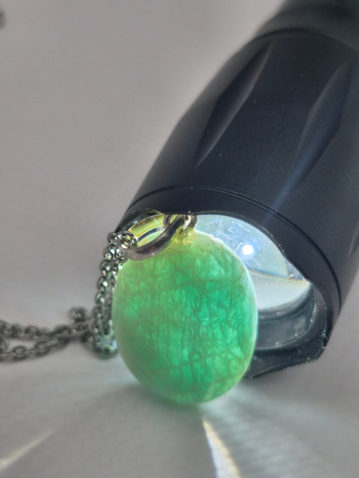 Amazonite Crystal Necklace: Minimalist Gemstone Chain pendant with Silver Hoop and Steel Chain
