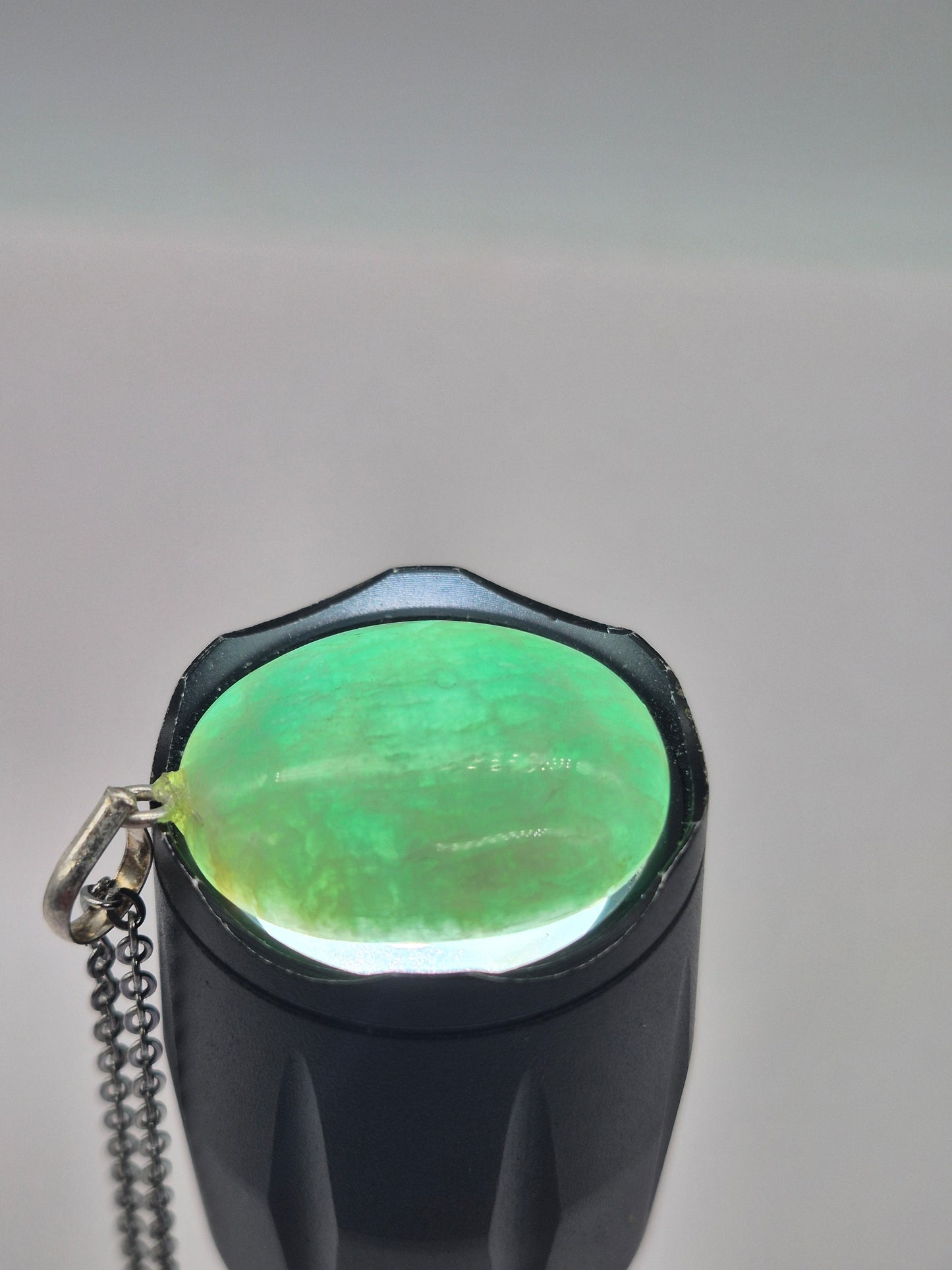 Amazonite Crystal Necklace: Minimalist Gemstone Chain pendant with Silver Hoop and Steel Chain