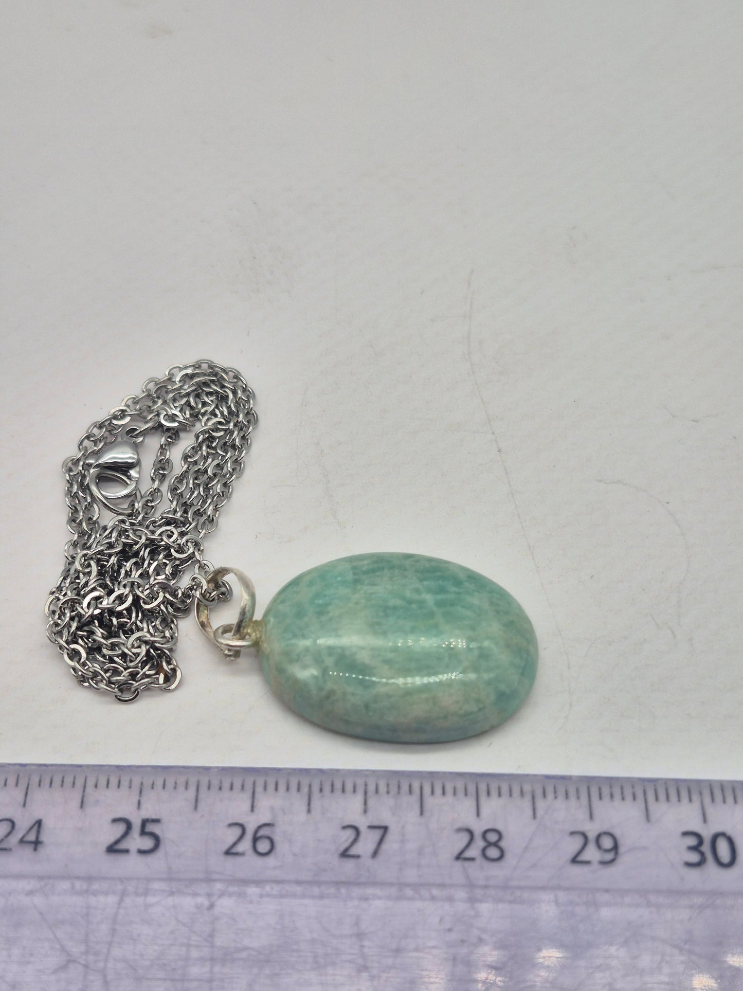 Amazonite Crystal Necklace: Minimalist Gemstone Chain pendant with Silver Hoop and Steel Chain