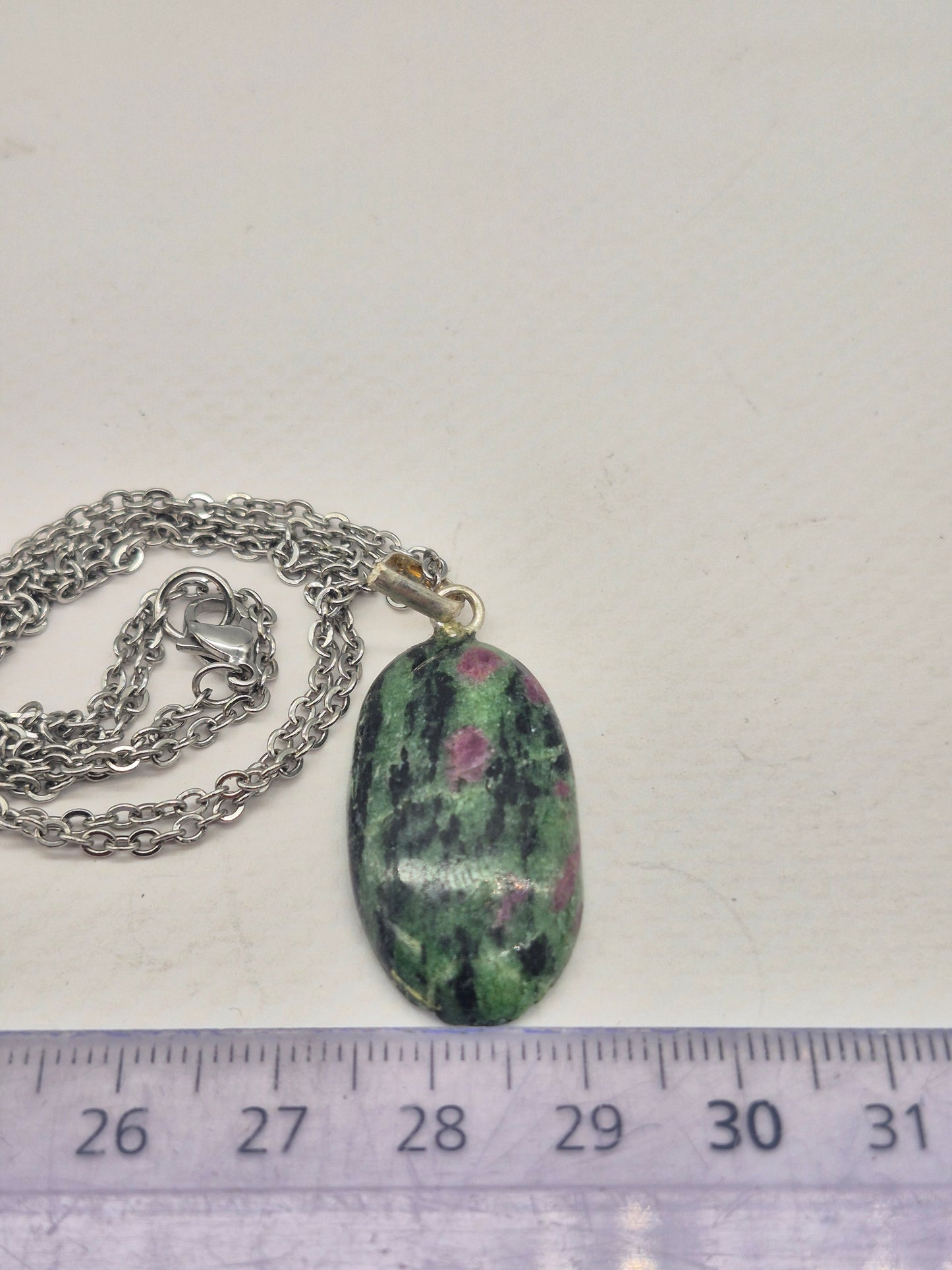 Ruby Zoisite Pendant Oval Shaped Silver Hoop, Stailnless steel Chain, Healing Crystal