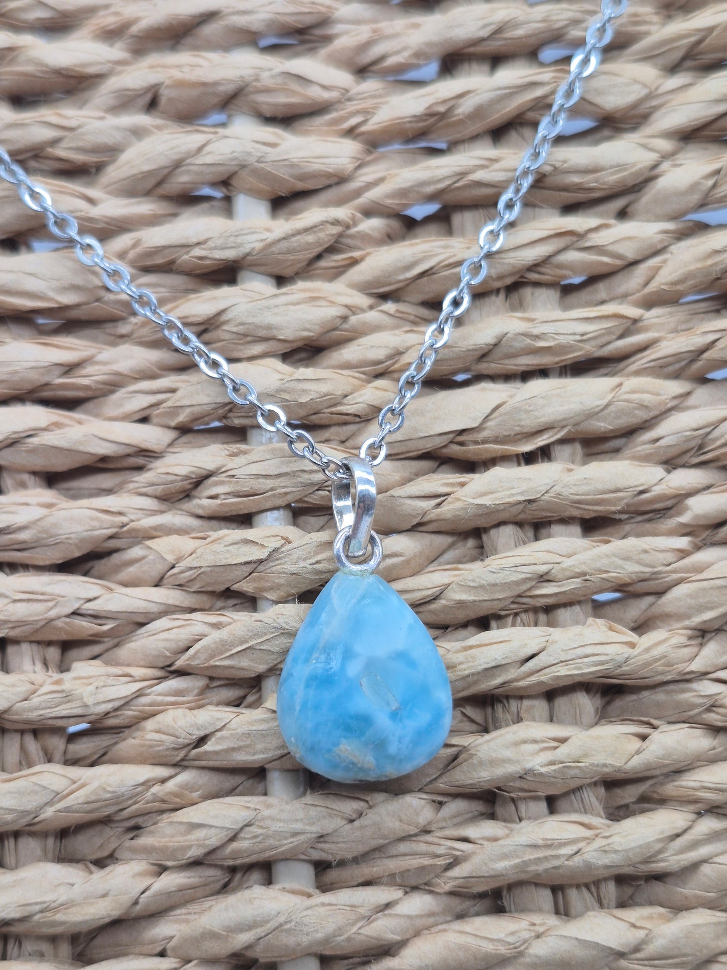 Larimar Necklace Gemstone Pendant Silver Hookand Stainless Steel Chain