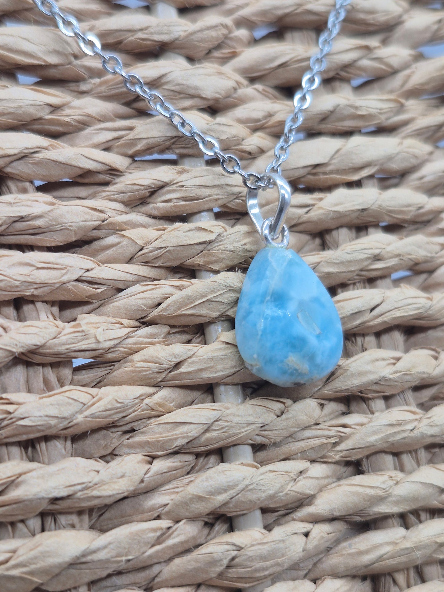 Larimar Necklace Gemstone Pendant Silver Hookand Stainless Steel Chain