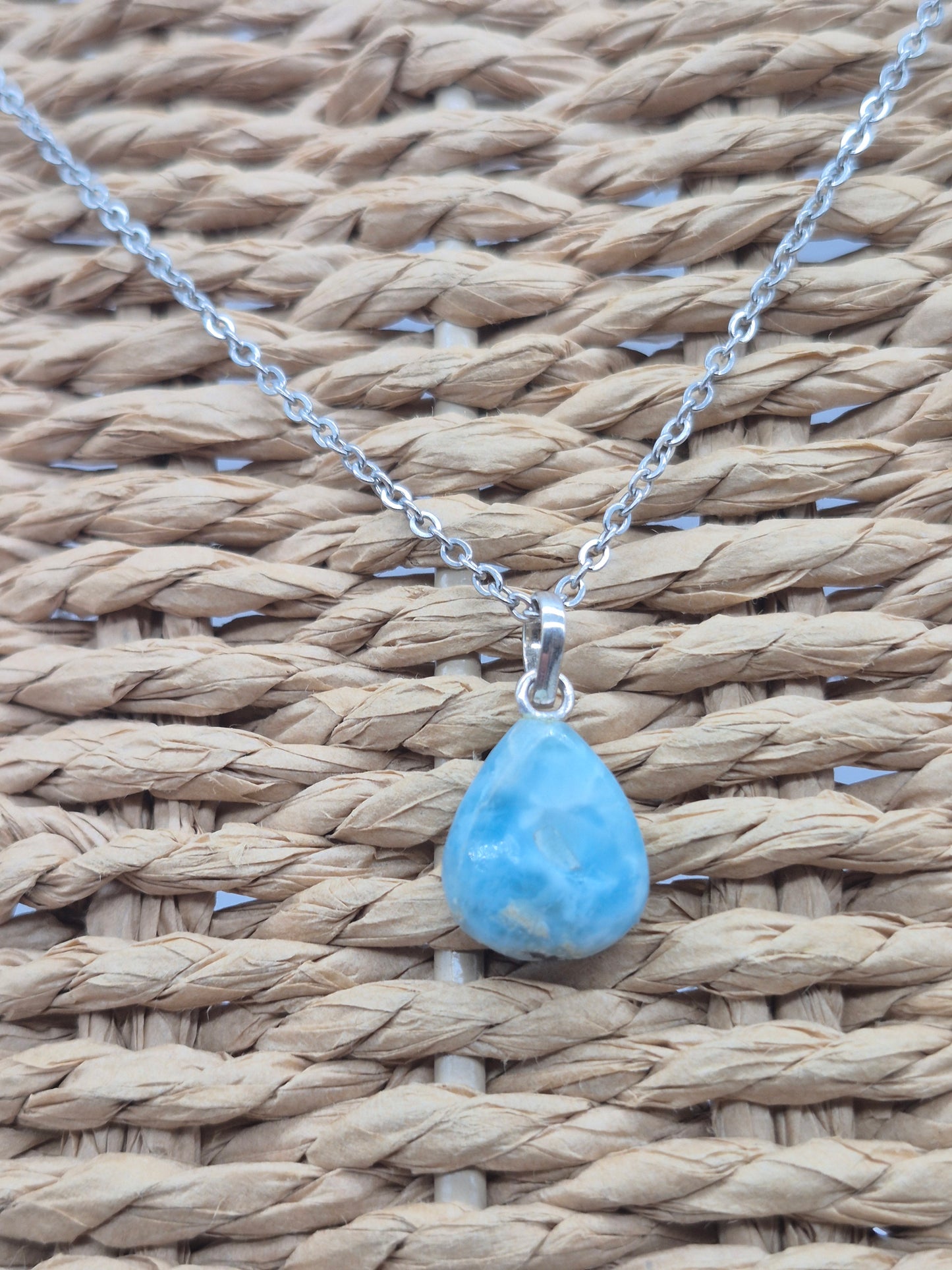 Larimar Necklace Gemstone Pendant Silver Hookand Stainless Steel Chain