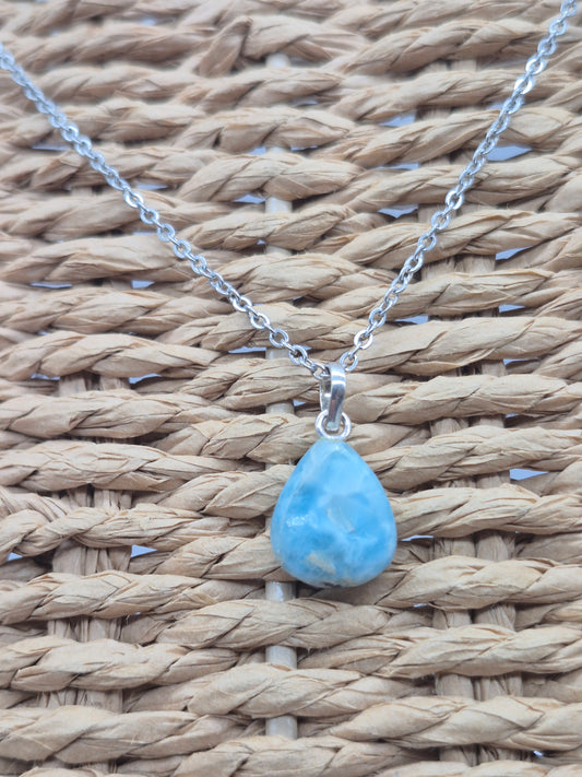Larimar Necklace Gemstone Pendant Silver Hookand Stainless Steel Chain