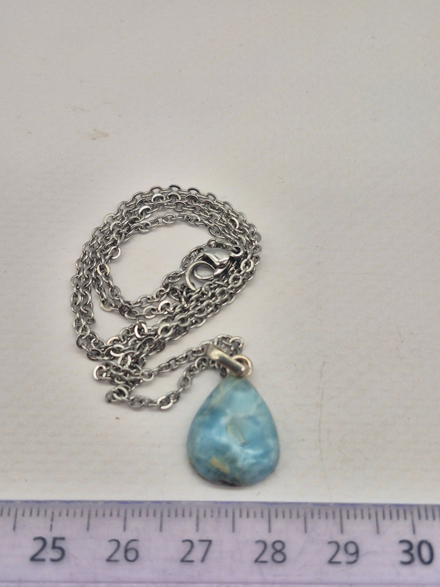 Larimar Necklace Gemstone Pendant Silver Hookand Stainless Steel Chain
