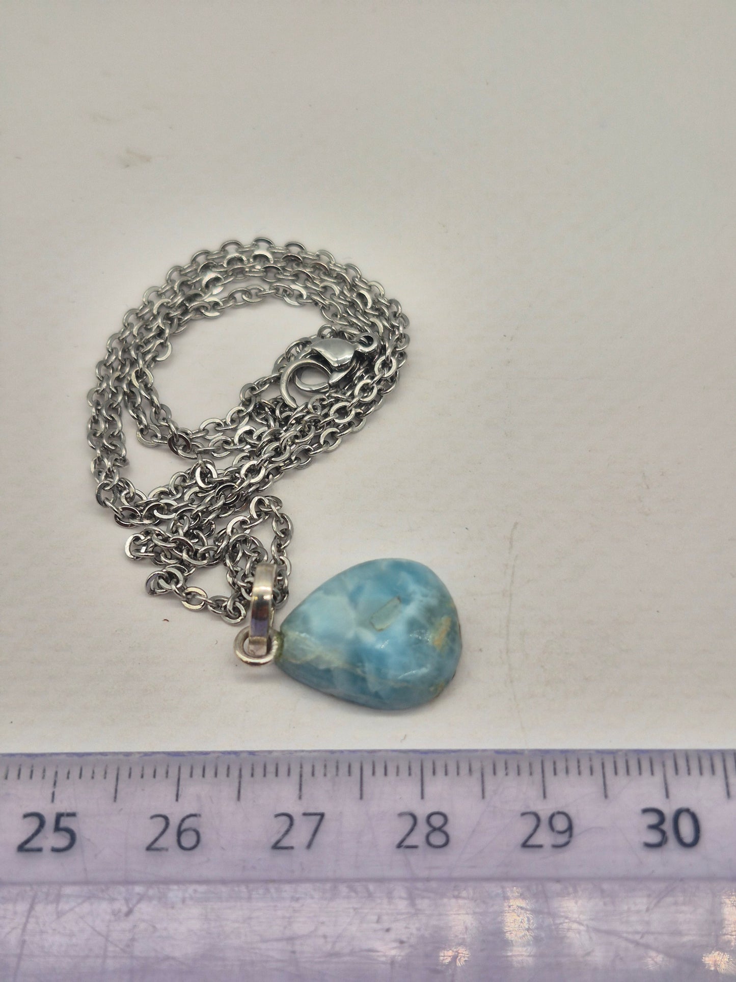 Larimar Necklace Gemstone Pendant Silver Hookand Stainless Steel Chain