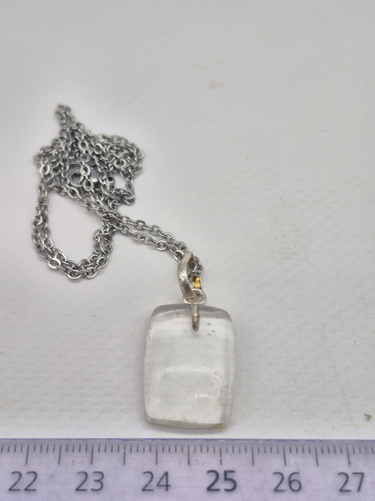 Clear Quartz Necklace Square Shaped Silver Hoop, Stailnless steel Chain, Healing Crystal