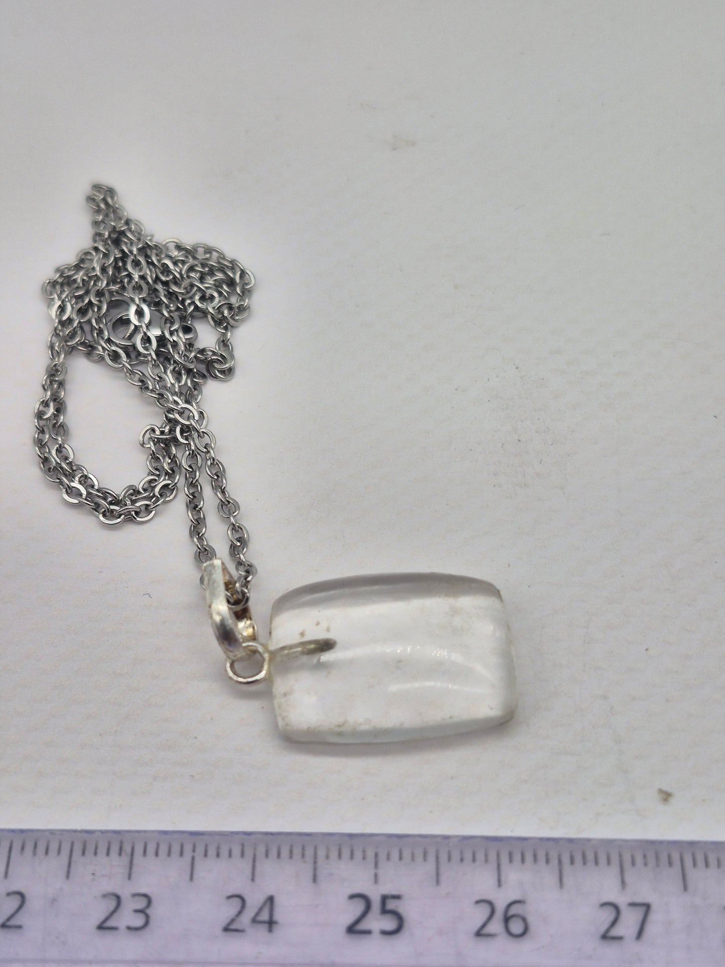 Clear Quartz Necklace Square Shaped Silver Hoop, Stailnless steel Chain, Healing Crystal