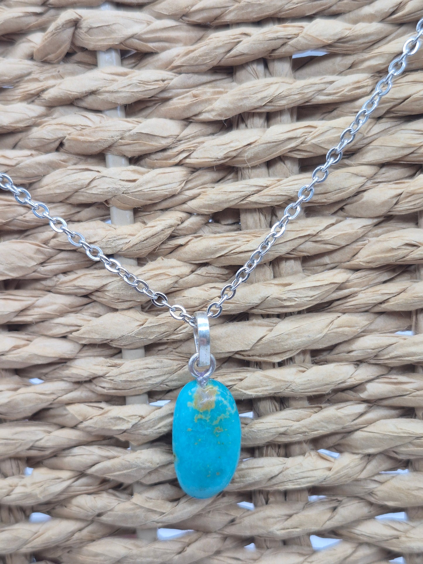 Authentic Natural Turquoise Oval Pendant: Stailnless steel Chain, Healing Crystal