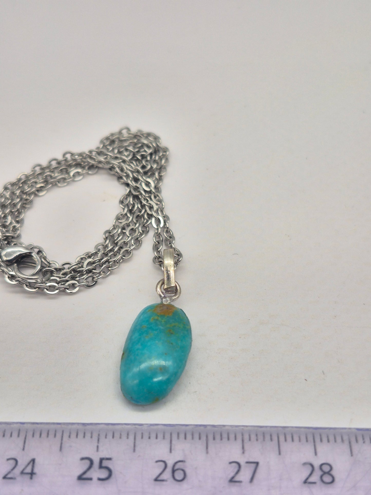 Authentic Natural Turquoise Oval Pendant: Stailnless steel Chain, Healing Crystal