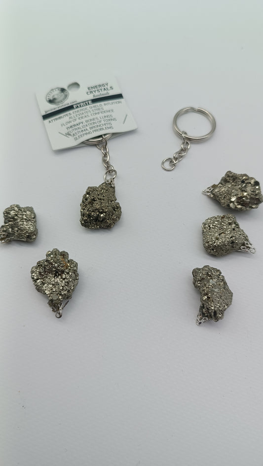 Natural Pyrite Crystal Keychain