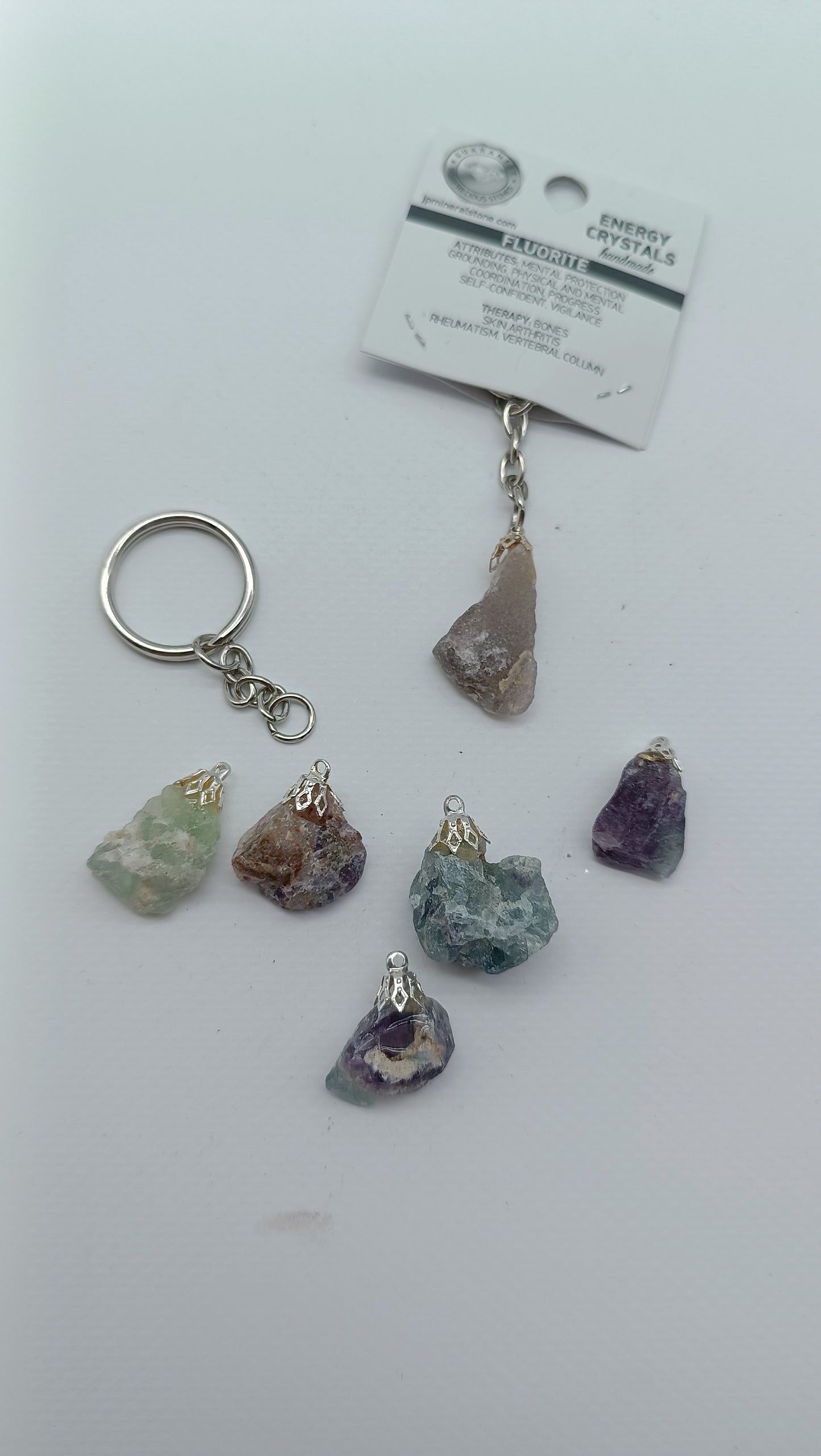 Natural Green Fluorite Crystal Keychain
