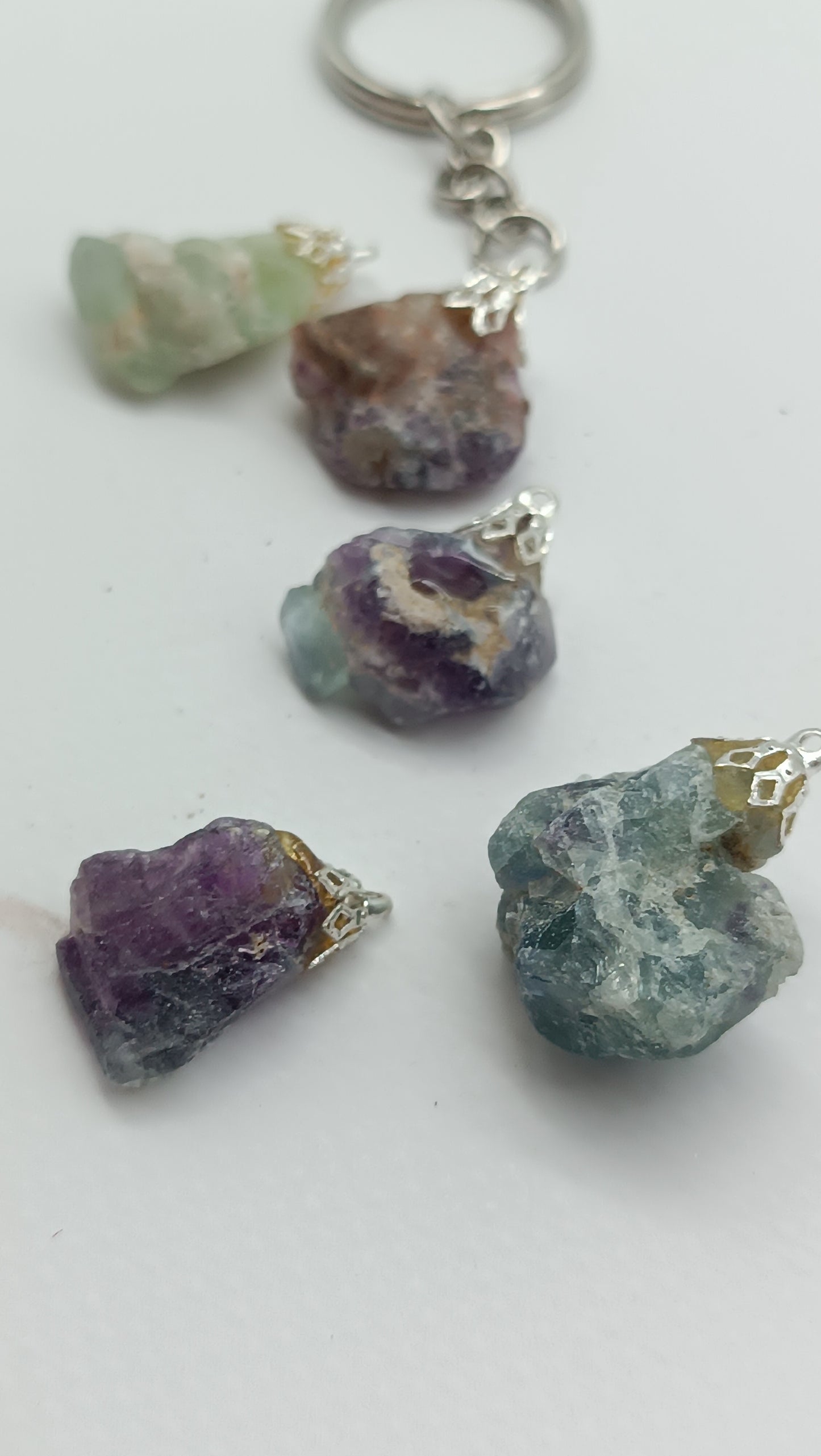 Natural Green Fluorite Crystal Keychain