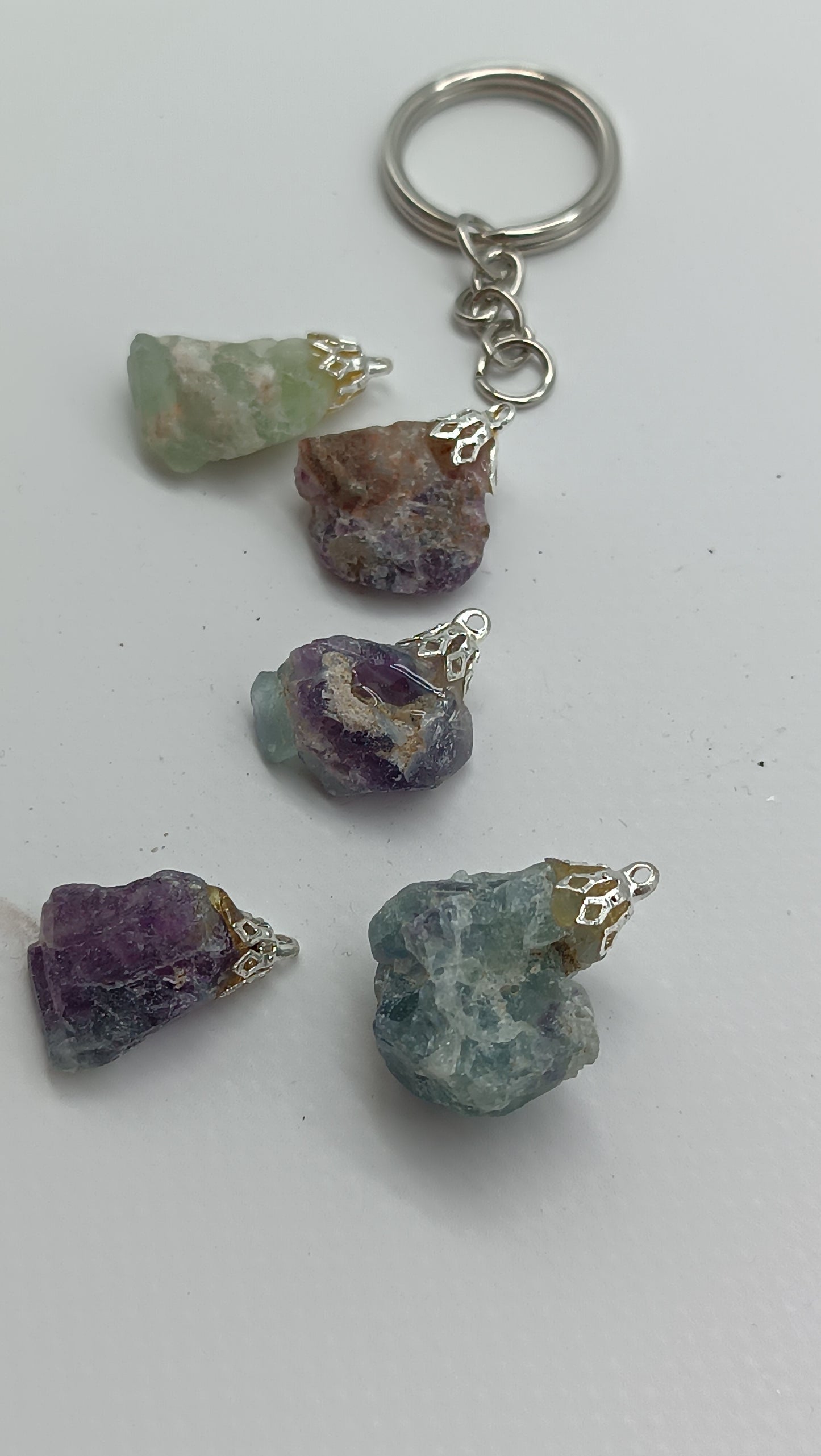 Natural Green Fluorite Crystal Keychain