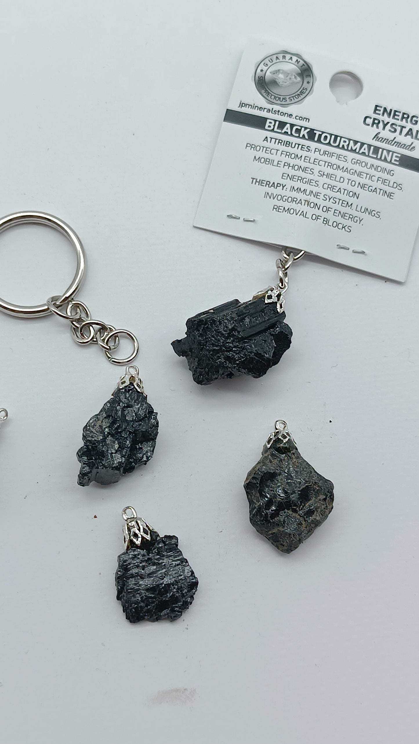 Natural Black Tourmaline Crystal Keychain