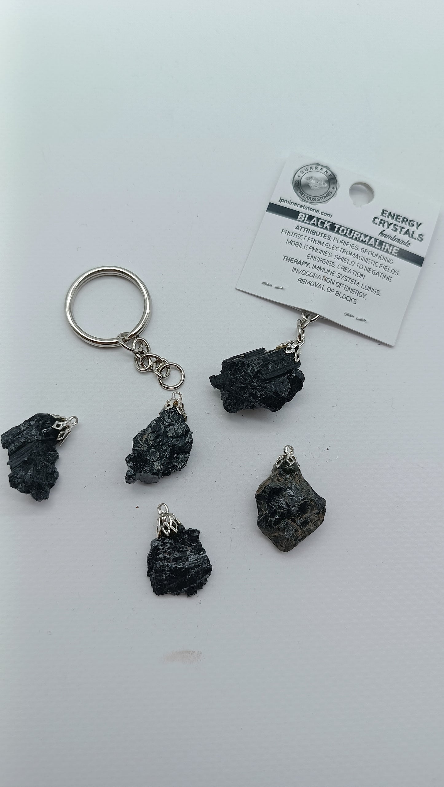 Natural Black Tourmaline Crystal Keychain
