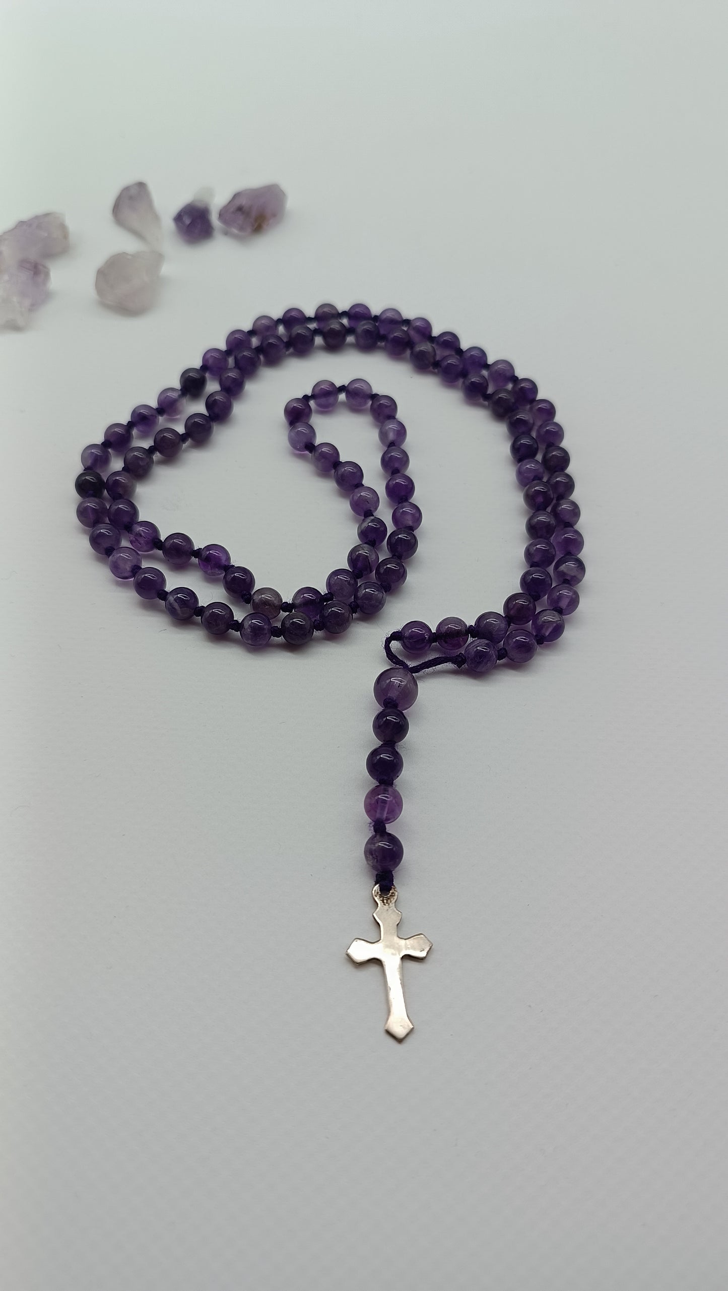 Amethyst Rosary Necklace – Purple Gemstone Prayer Beads