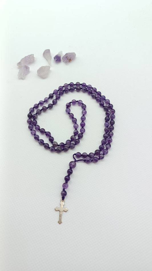 Amethyst Rosary Necklace – Purple Gemstone Prayer Beads