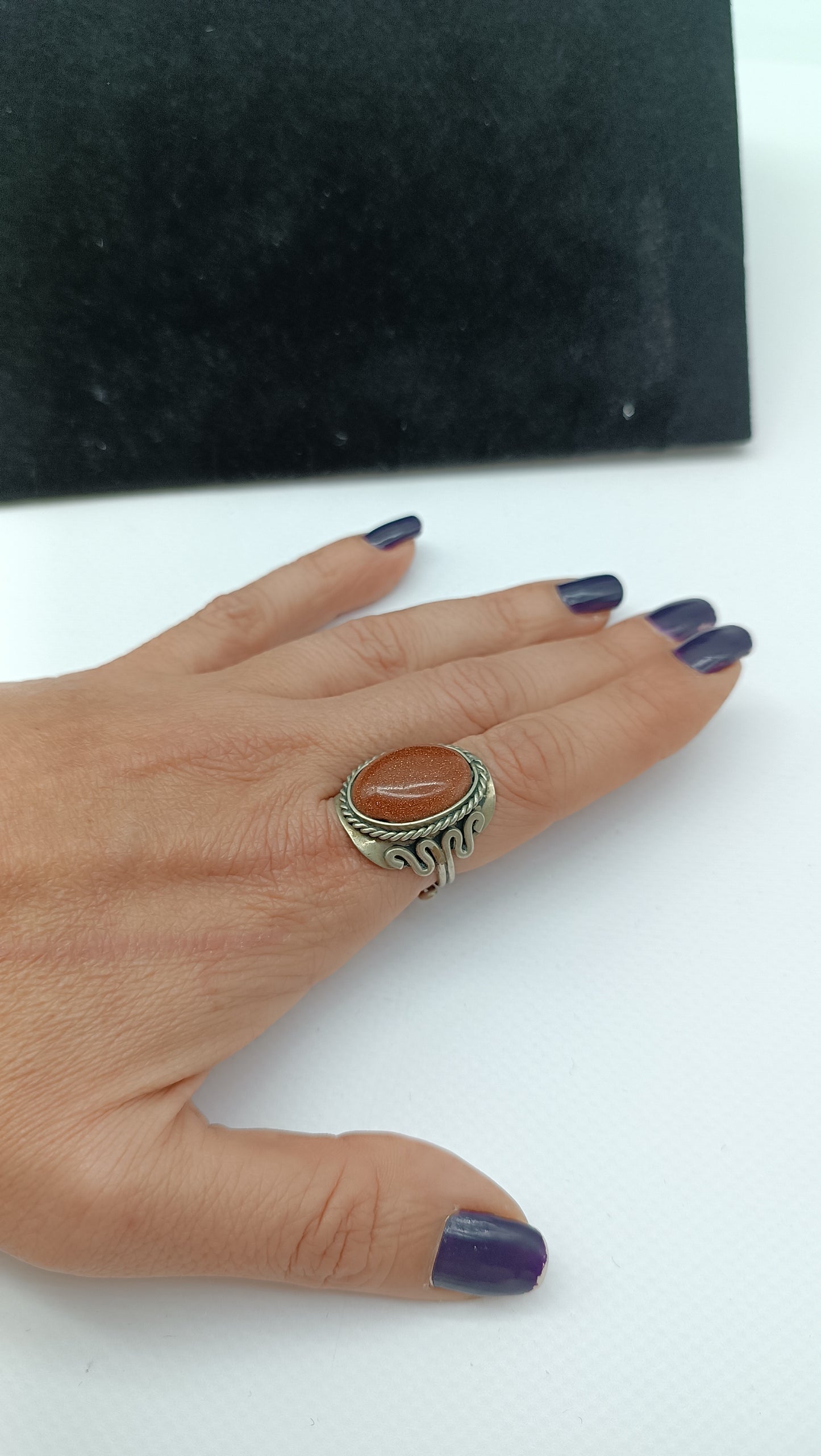 Sun stone alpaca metal cabochon cut Crystal Healing Ring - Master Healer, Chakra Alignment, Aura Protection, Amplifier