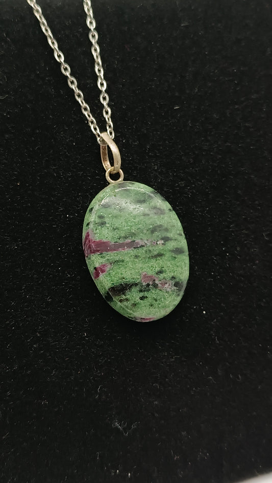 Ruby Zoisite Crystal Necklace Sterling Silver 925 Hook