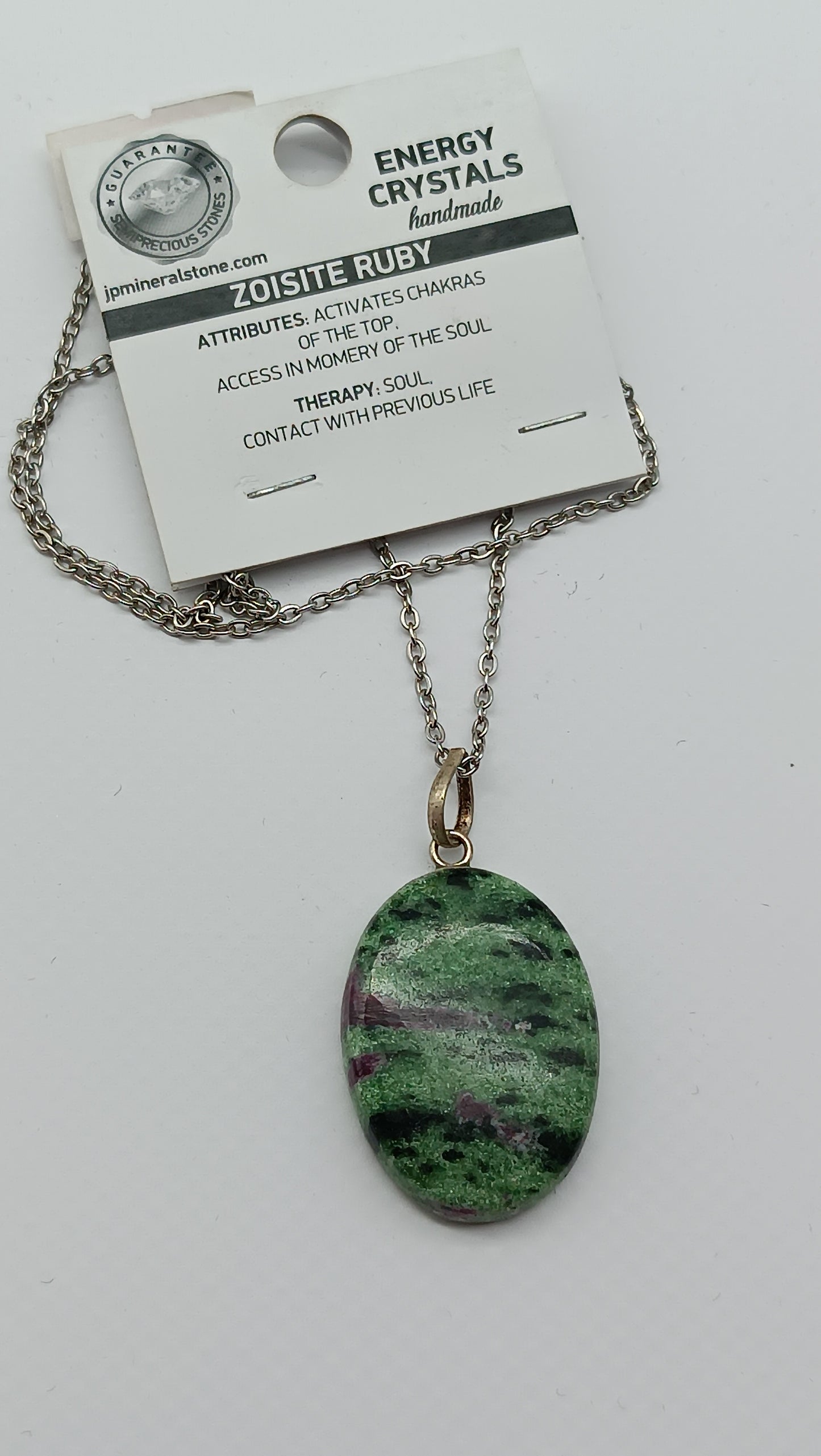 Ruby Zoisite Crystal Necklace Sterling Silver 925 Hook