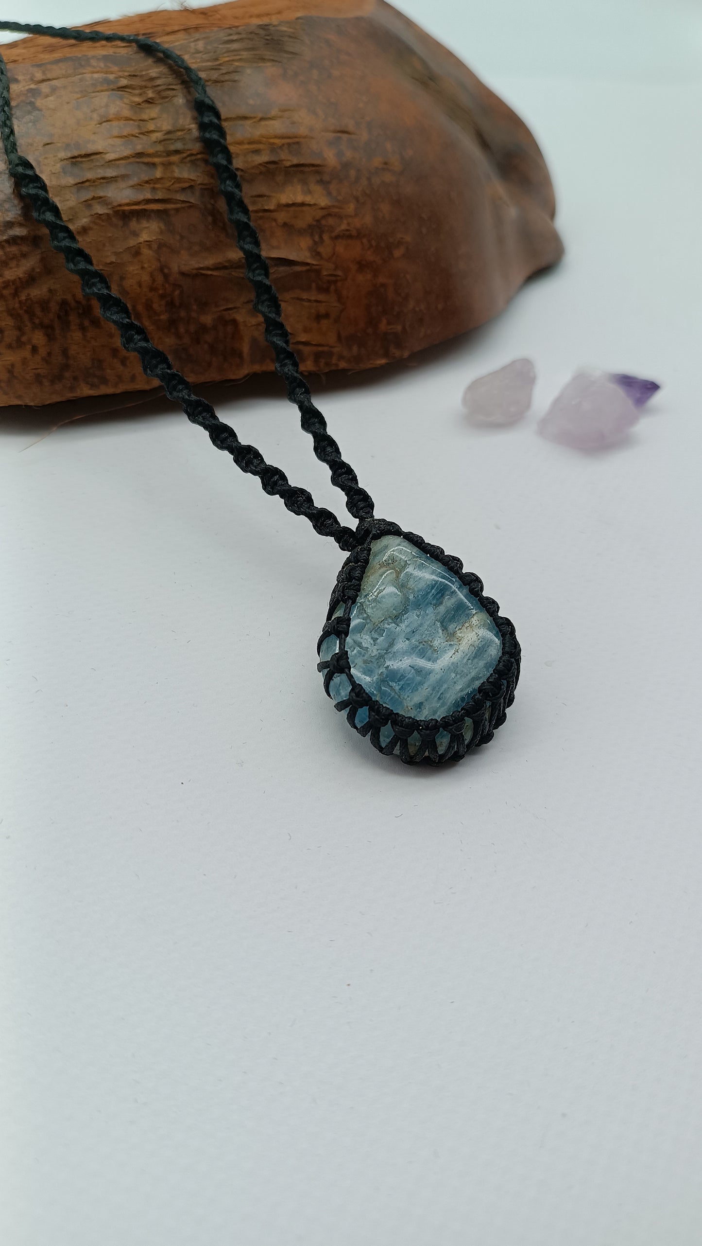 110CT Aqua Marine  Crystal Macrame Necklace