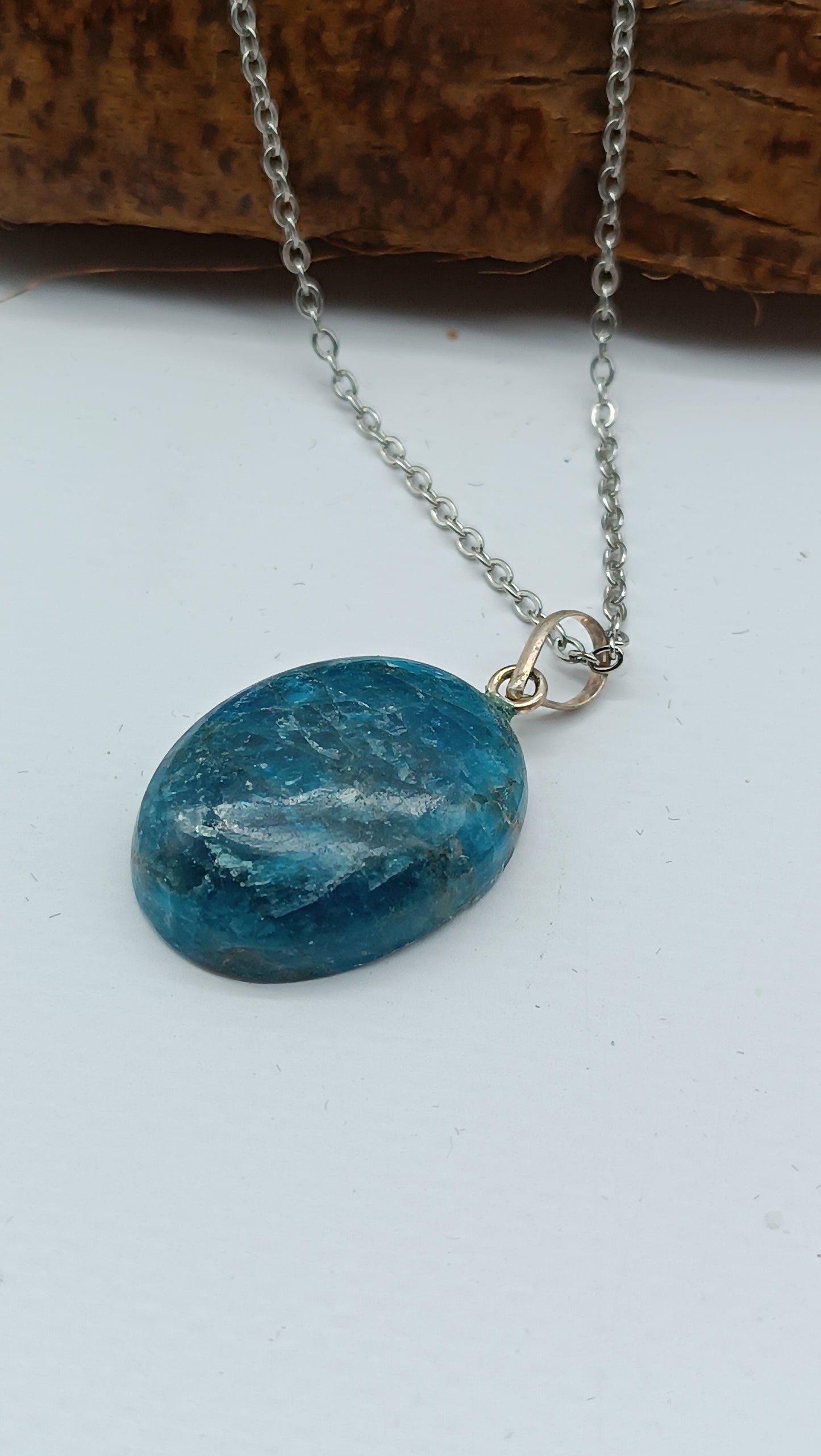 Blue Apatite Crystal Necklace Silver 925 with hook