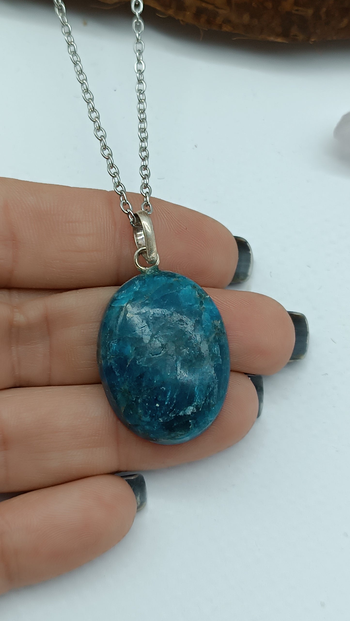 Blue Apatite Crystal Necklace Silver 925 with hook
