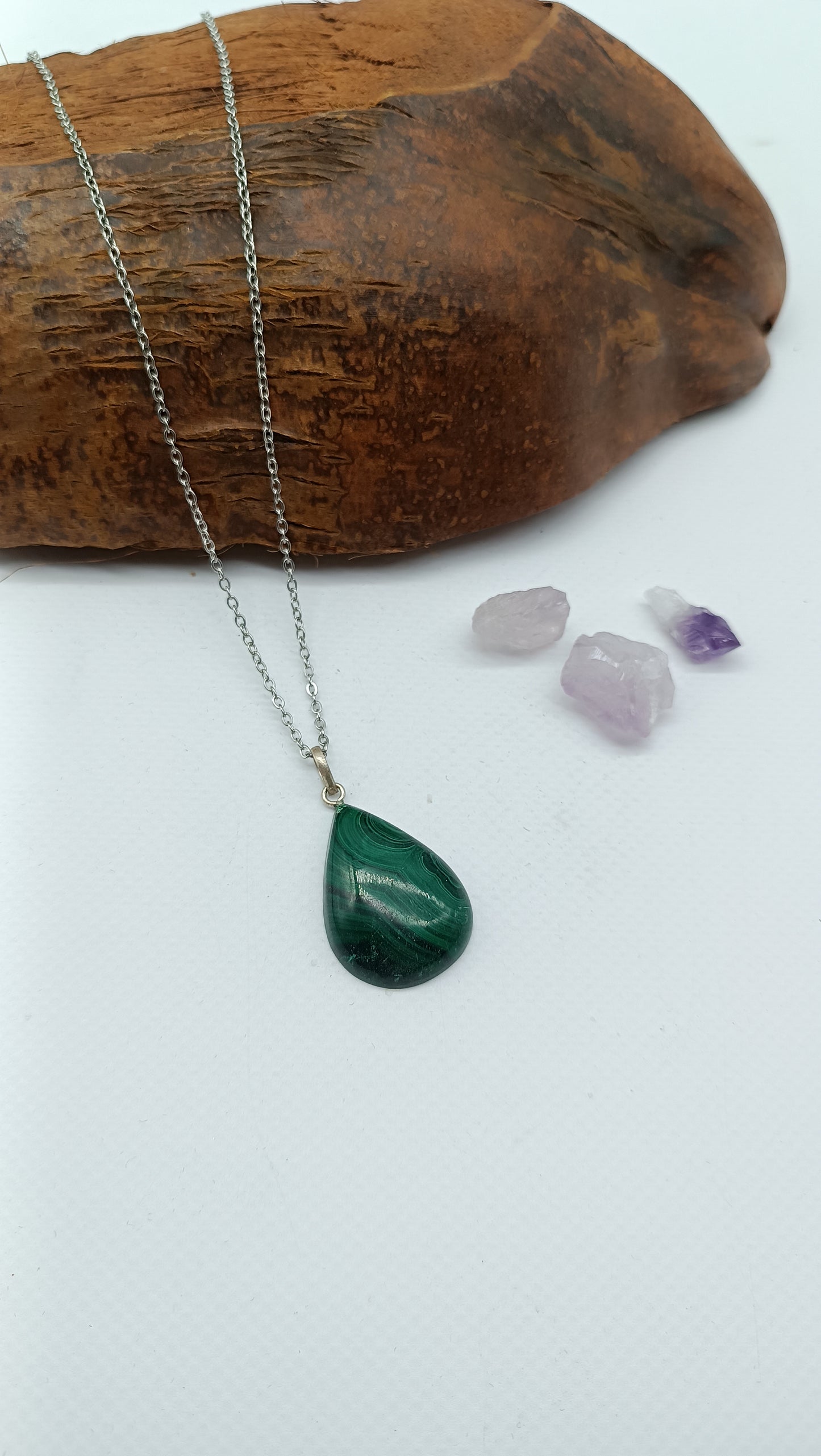 Malachite Cabochon Cut, Necklace, Silver 925