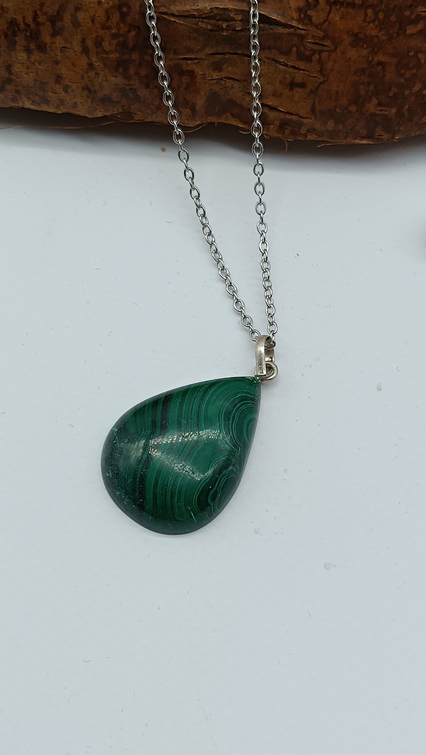 Malachite Cabochon Cut, Necklace, Silver 925
