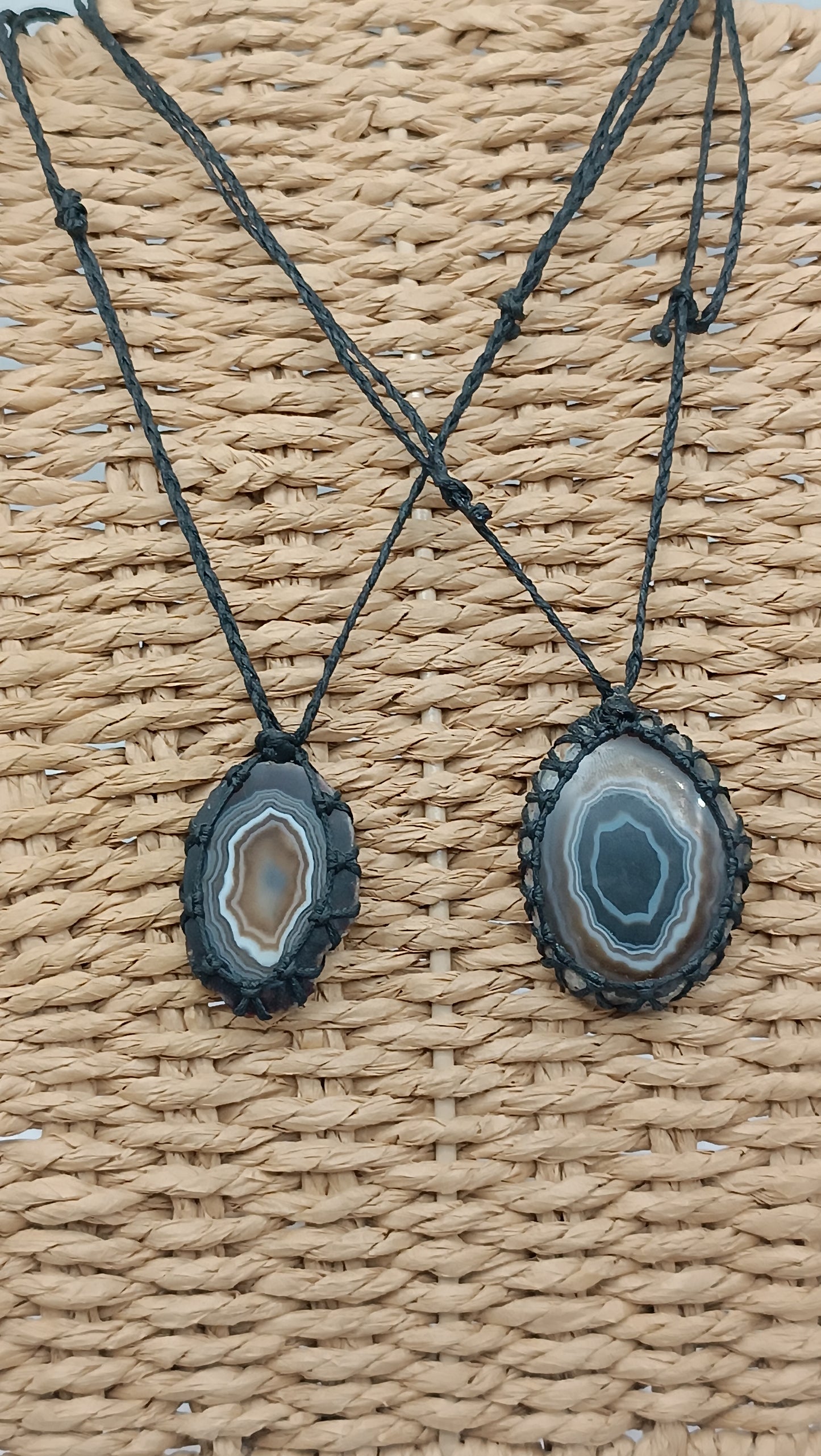 Black Agate Slice Macrame Necklace