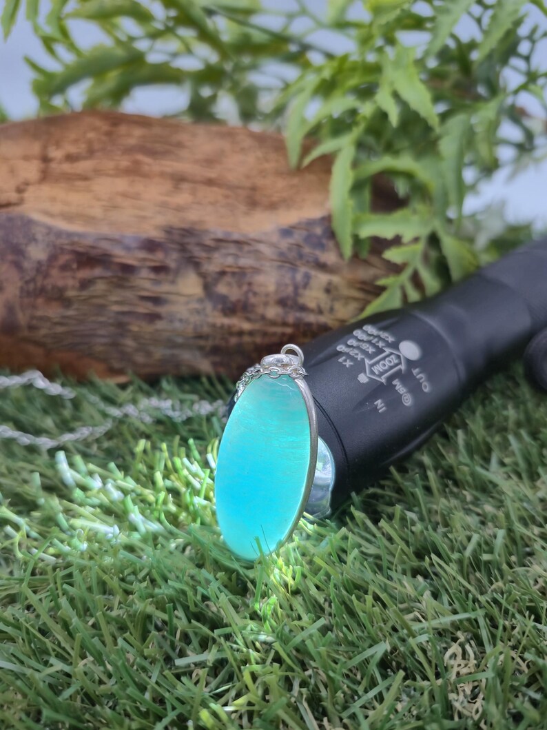 Amazonite Pendant Necklace: Silver Bezel, Steel Chain