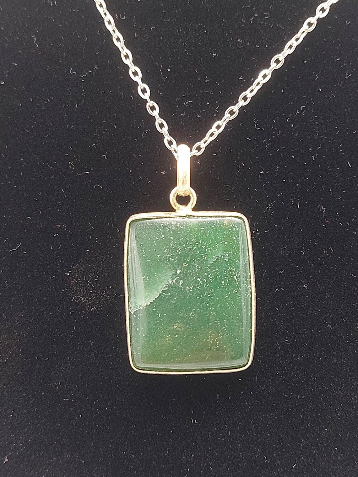 Green Aventurine Necklace – Crystal Pendant in Silver Bezel with Stainless Steel Chain