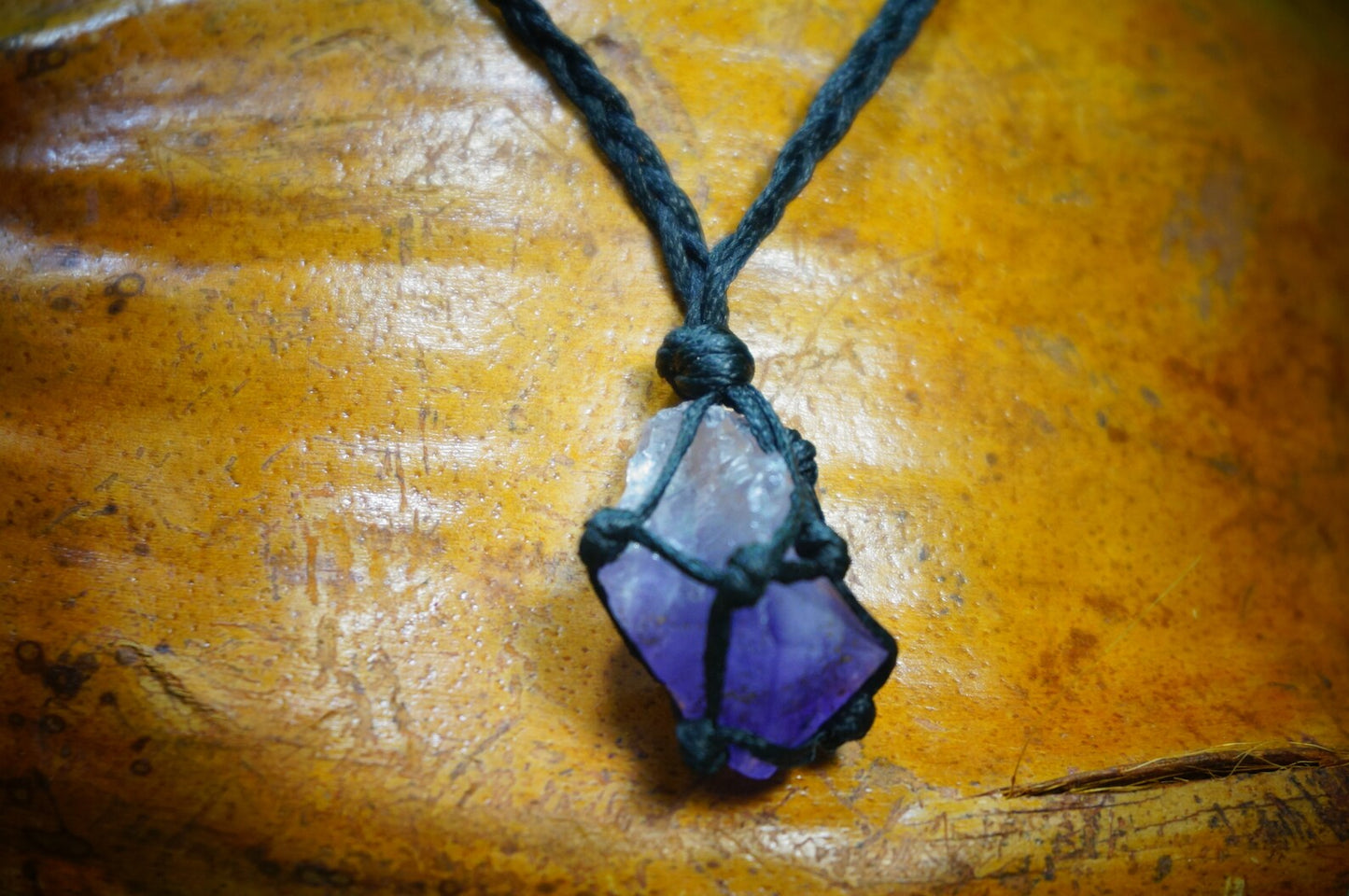 Amethyst Crystal Macrame Necklace: Rough Gem Birthstone