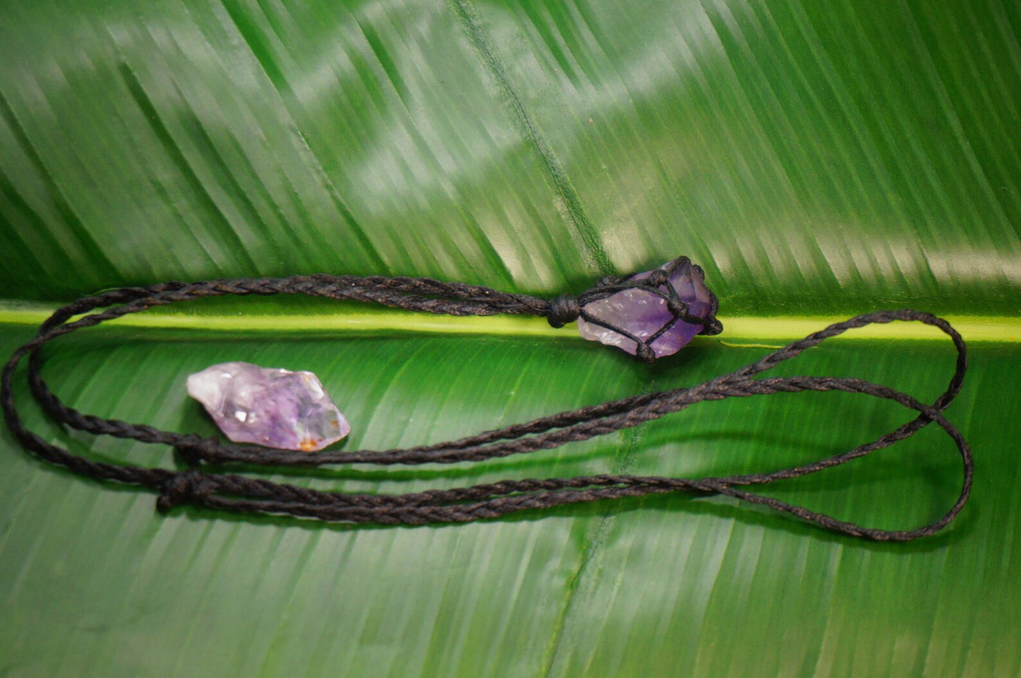 Amethyst Crystal Macrame Necklace: Rough Gem Birthstone