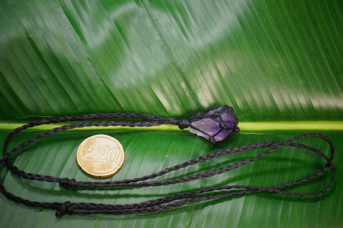 Amethyst Crystal Macrame Necklace: Rough Gem Birthstone