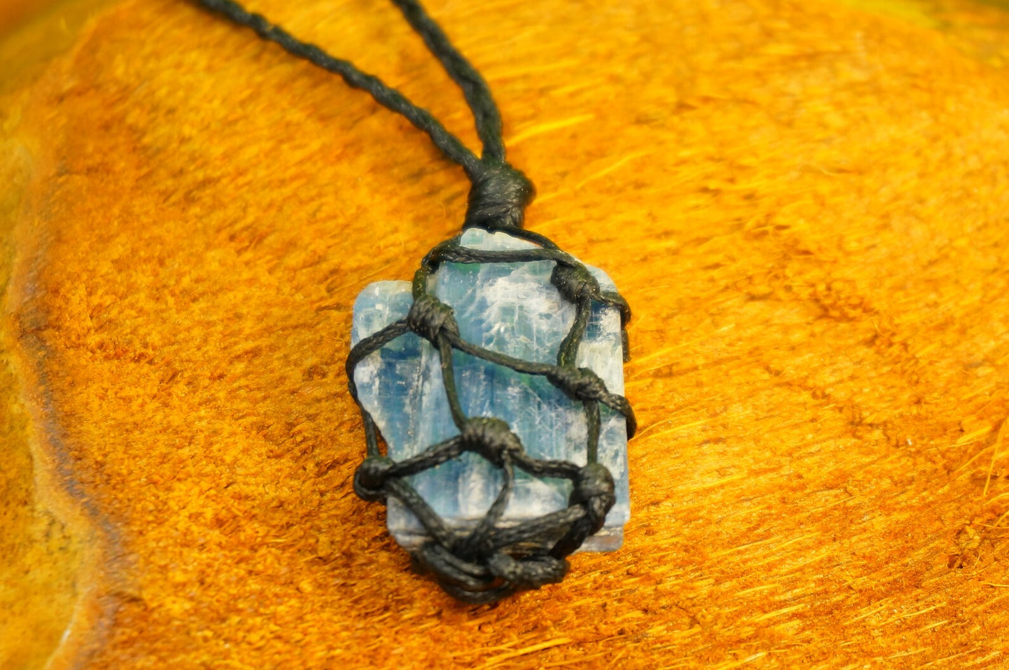 Kyanite Rough Mineral Stone Brazilian Crystal Healing Makrame Wrapped Necklace Protection Gift Accessories