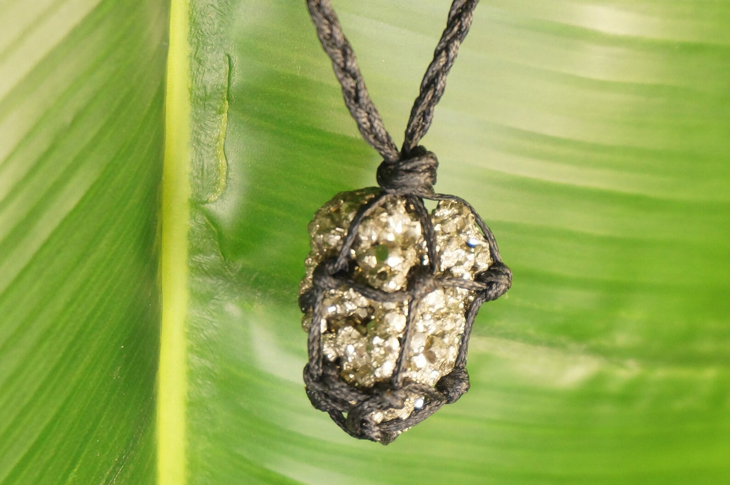 Pyrite Crystal Macrame Wrapped Necklace