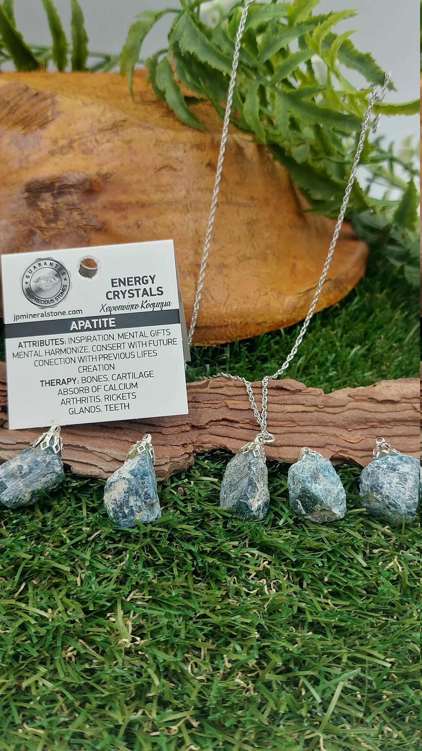 Raw Apatite Necklace - Steel Chain Crystal Pendant