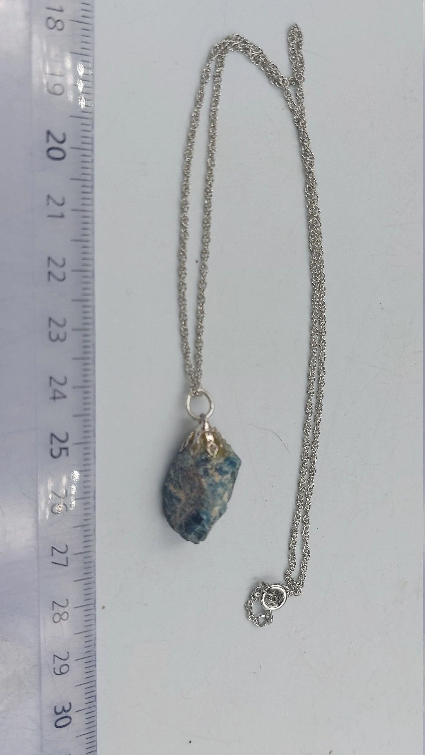 Raw Apatite Necklace - Steel Chain Crystal Pendant